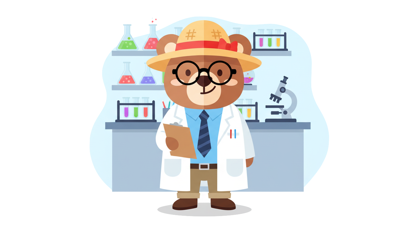 くまらぼ研究員のイラスト - 生きがいを探求する姿